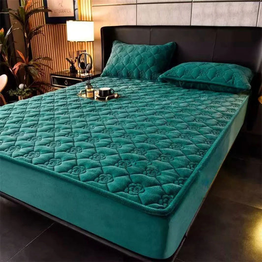 Topper catifea premium + 2 fete de perna - VERDE