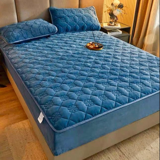 Topper catifea premium + 2 fete de perna - ALBASTRU