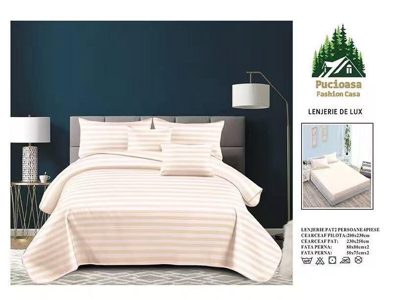 Lenjerie PREMIUM damasc bumbac 6 piese - IVORY