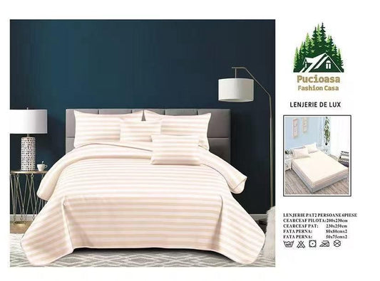 Lenjerie PREMIUM damasc bumbac 6 piese - IVORY