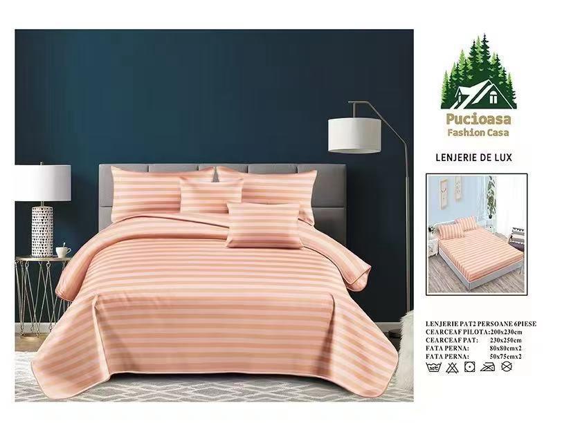 Lenjerie PREMIUM damasc bumbac 6 piese - CARAMEL