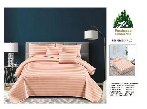 Lenjerie PREMIUM damasc bumbac 6 piese - CARAMEL