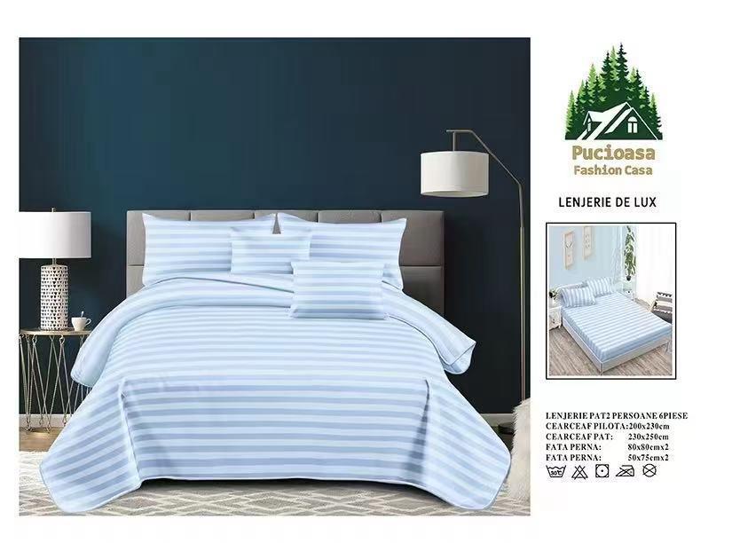 Lenjerie premium damasc bumbac 6 piese - BABY BLUE