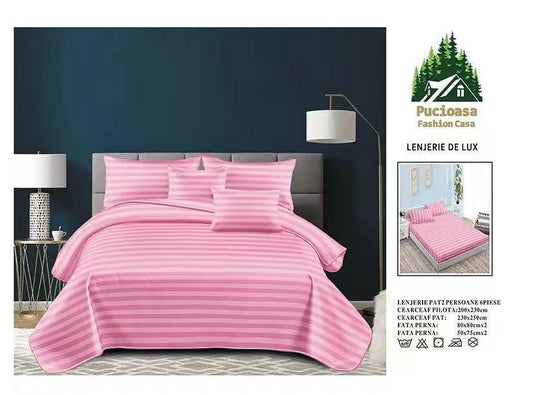 Lenjerie PREMIUM damasc bumbac 6 piese - ROZ