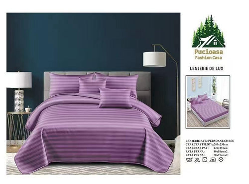 Lenjerie PREMIUM damasc bumbac 6 piese - MOV