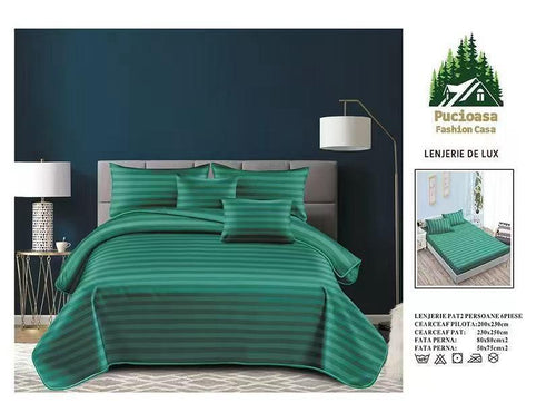 Lenjerie PREMIUM damasc bumbac 6 piese - VERDE SMARALD